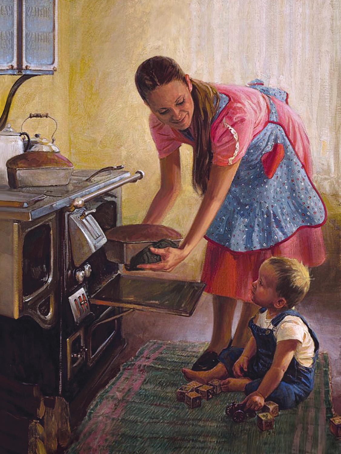 Мама моет бабушку. Norman Rockwell художник домохозяйка. Живопись дети на кухне. Сюжетные картины. Сюжетная картина на кухне.